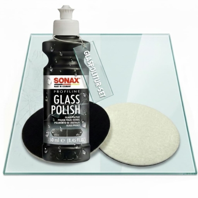 Preview: SONAX 250ml Glass Polish + 2 Stück Flexipads Ø75mm Glas-Polierpads