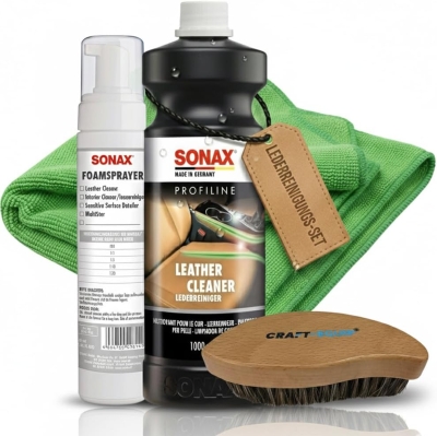 Preview: SONAX 1000ml Profiline Leather Cleaner + FOAMSPRAYER + Microfasertuch + Lederbürste