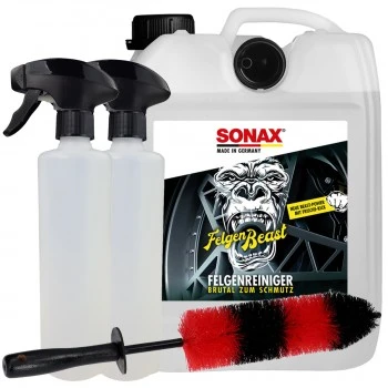 SONAX 5 Liter Felgenbeast Felgenreiniger + Felgenbürste + Sprühflaschen