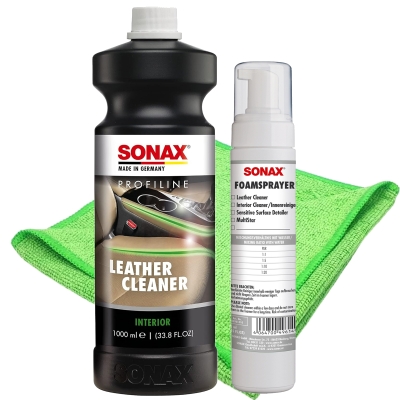 Preview: SONAX 1000ml Profiline Leather Cleaner + SONAX FOAMSPRAYER + Craft-Equip Microfasertuch