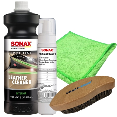 Preview: SONAX 1000ml Profiline Leather Cleaner + FOAMSPRAYER + Microfasertuch + Lederbürste