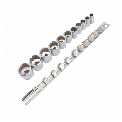 Preview: ASTA 11 tlg Zoll 12-Kant Steckschlüsseleinsätze 3/8"