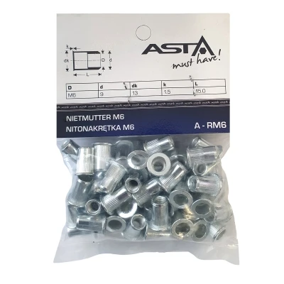 ASTA 50 Stück Stahl-Nietmuttern in M6