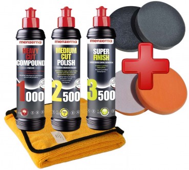 Menzerna 1000 + 2500 + 3500 Polituren + Craft-Equip Polierschwämme & Tuch