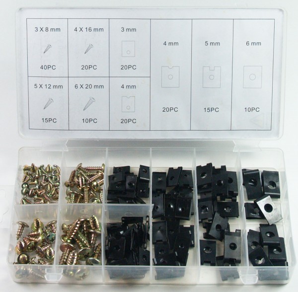 170X U-CLIP BLECHMUTTERN BLECHSCHRAUBE KFZ KLEMMSCHRAUBEN 3-6MM SORTIMENT+BOX 